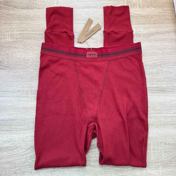NWT SKIMS Cotton Rib Leggings Brick Red Medium - Picture 1 of 8